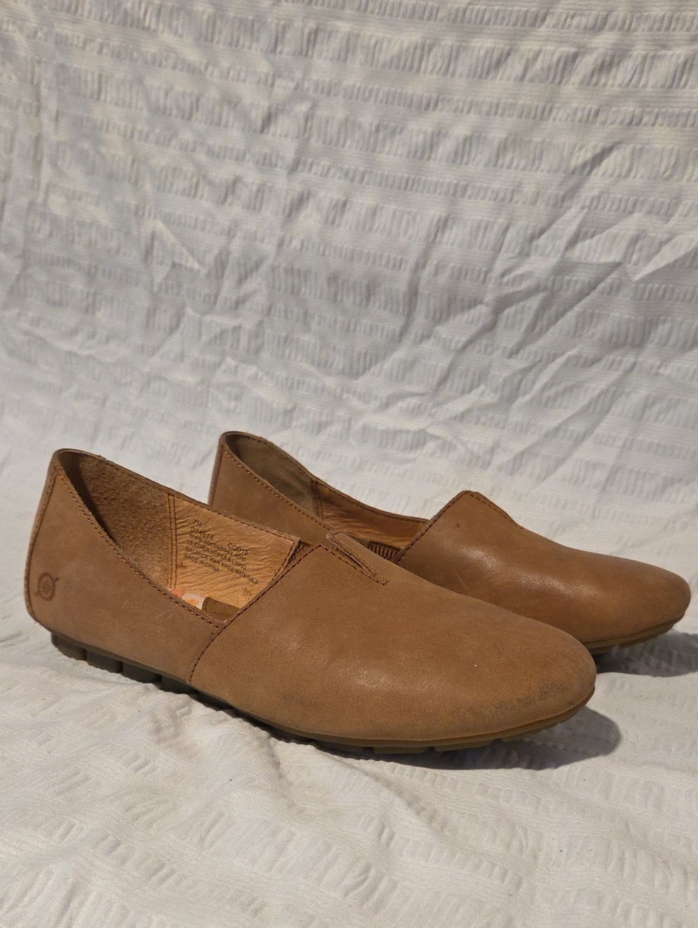 Born Sebra Leather Slip-On Flats - Tan / Cognac (Size 7)